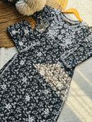 black printed mal boat neck set