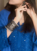 Zoya 3pc Set Golden Muqaish Work Chikankari Hand worked