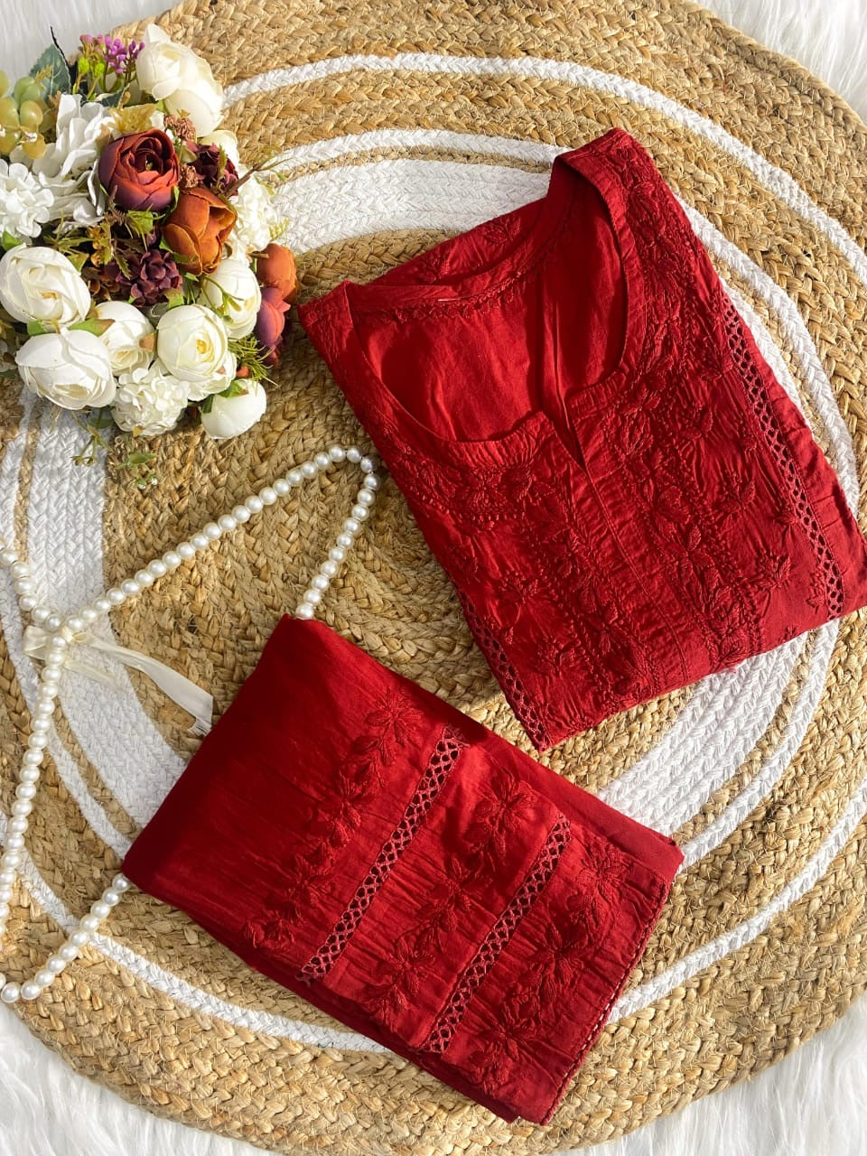 3D Worked mul Mul Chikankari Combo