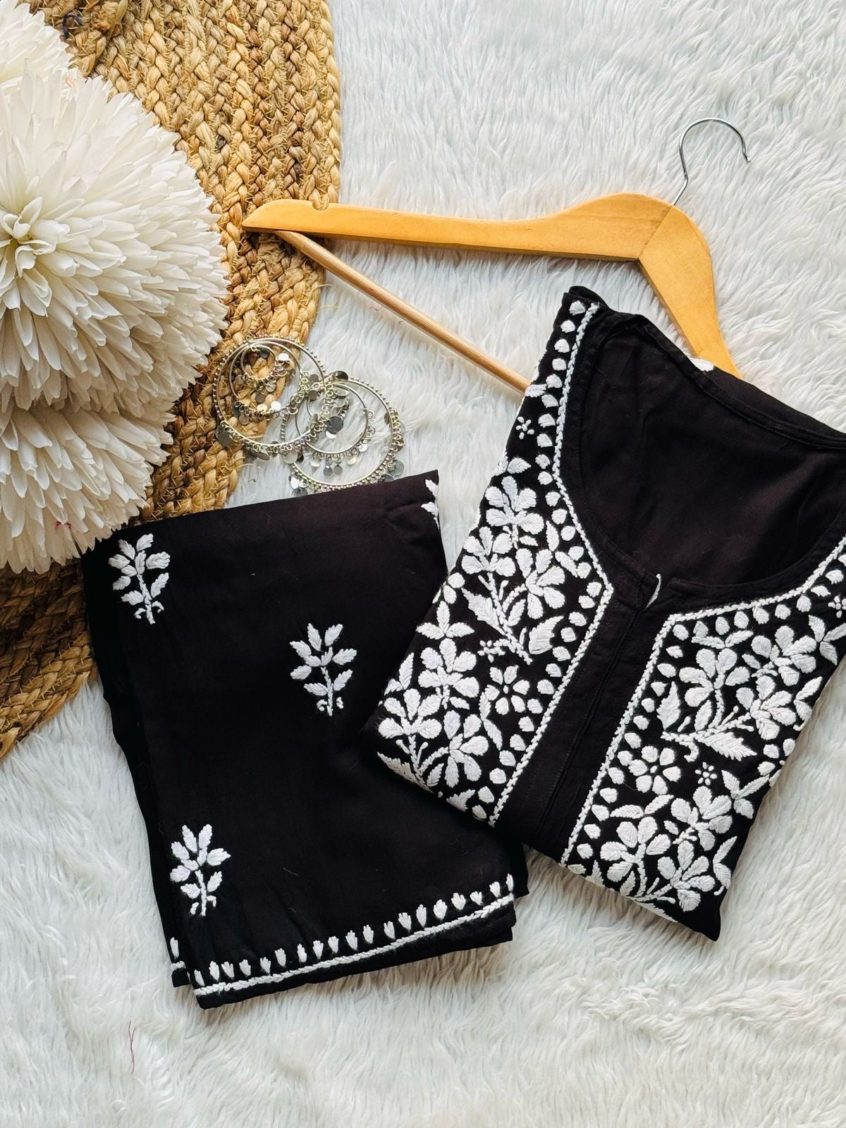 Premium rayon Crafted With Hand white embroidery combo