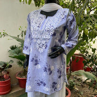 Latest Mul print chikankari Short Top