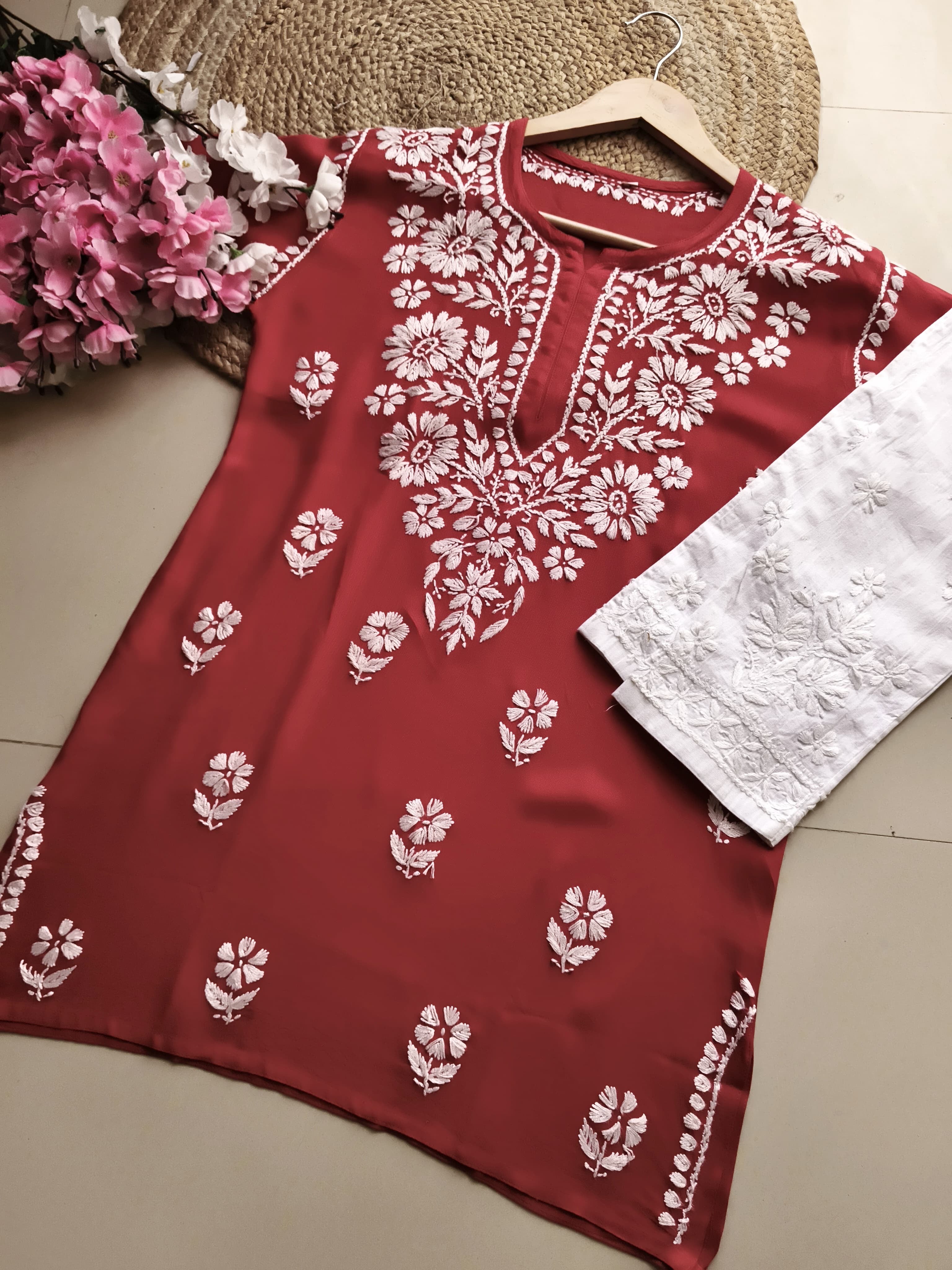 Summer Essential Daily / College / Office Wear Chikan Short Tops