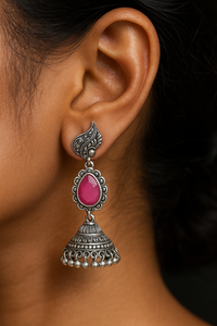 Crystal Cascade Chandbalis with Ruby Teardrops