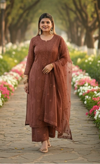 Zara Luxury Chikankari Georgette Suit Hand Embroidered Muqaish Work 3pc Set