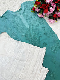 3d Lucknowi Ghaspatti Pure handwork Viscose Kurta with inner