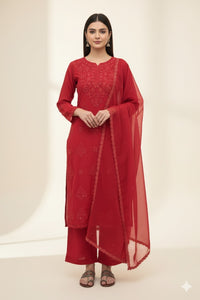 Zara Luxury Chikankari Georgette Suit Hand Embroidered Muqaish Work 3pc Set