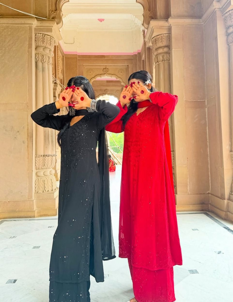 Zoya 3pc Set Golden Muqaish Work Chikankari Hand worked