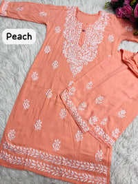 Lucknawi Heavy work Rayon Kurti with Free size plazzo