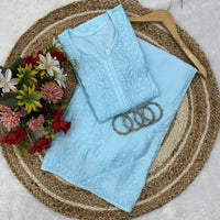 Lucknowi Chikankari Chanderi Rose Design Kurti & Plazo Set