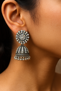 Mirror Bloom Floral Jhumka – Multicolor Sparkle Edition