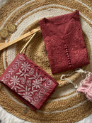 Noor Dobby Cotton Dyed Kurti With White embroidered Pant