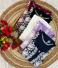 Lucknowi Chikankari Polister Thread Beautiful Ghas Patti Hand Modal Kurti