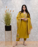 Yellow staright Anarkali Suit Set