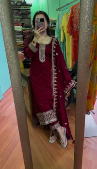 Royal Maroon Heavy embroidered Suit Set