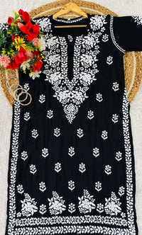 Lucknowi Chikankari Polister Thread Beautiful Ghas Patti Hand Modal Kurti