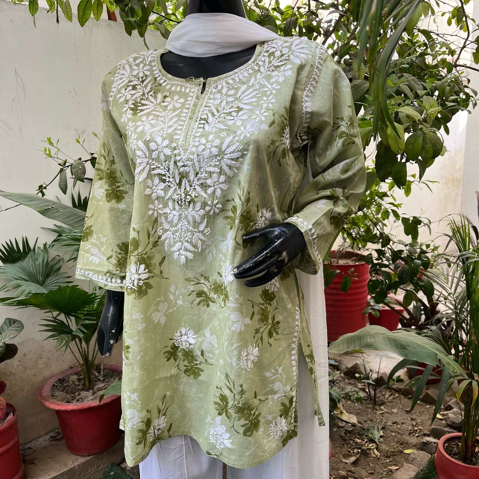 Latest Mul print chikankari Short Top
