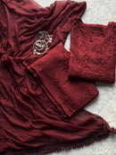 Zoya 3pc Set Golden Muqaish Work Chikankari Hand worked