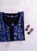 Ayaat premium beautiful black kurta contrasting colour embroidery