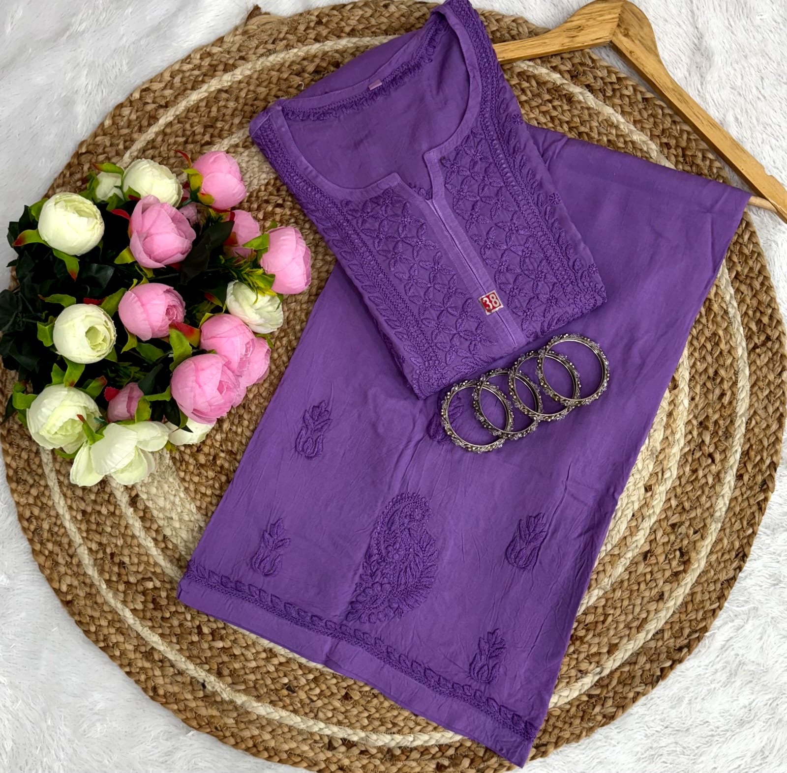 Anchor Thread Beautiful 3D Panel Hand Work Modal Kurti & Plazo Set