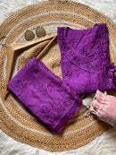 Muqaish Short Angrakha with lace pocket pant