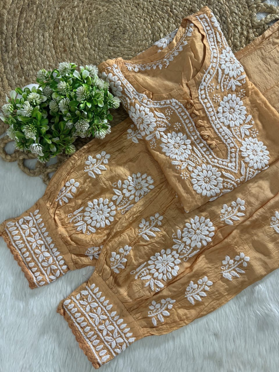 Chanderi Afghani Border Side less Set