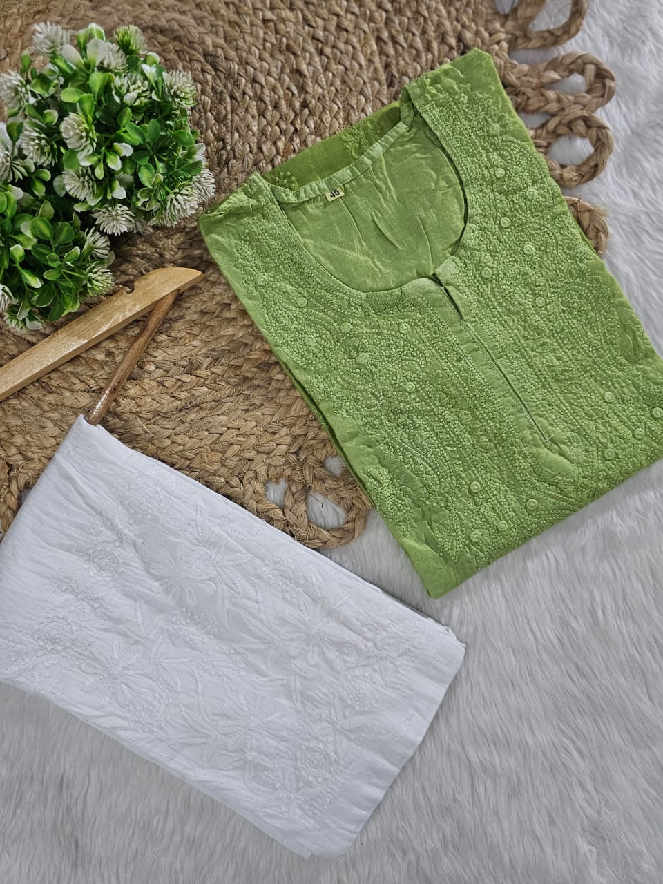 Exclusive chanderi dual shades machine work kurti