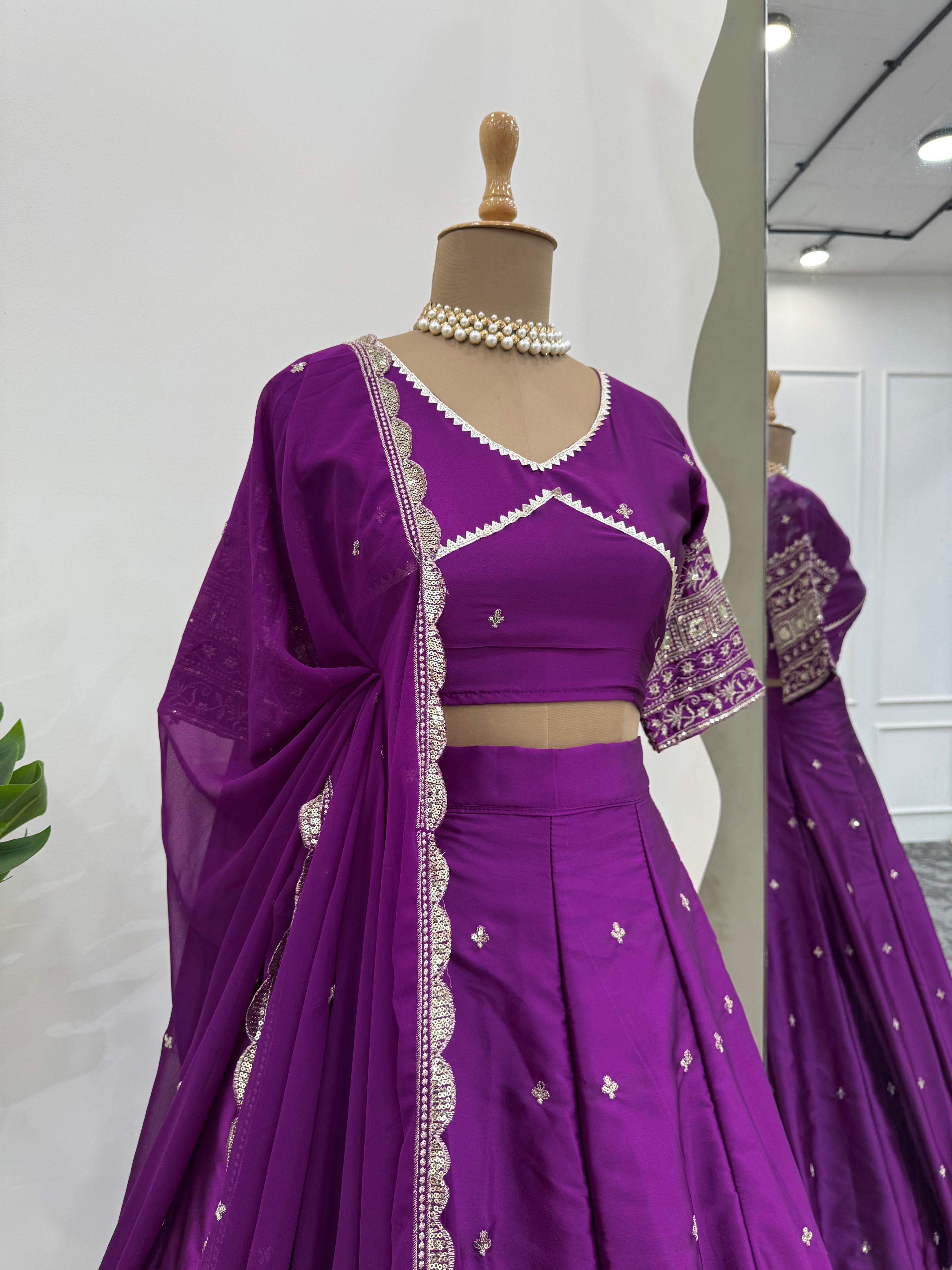 Purple Satin Silk Lehenga