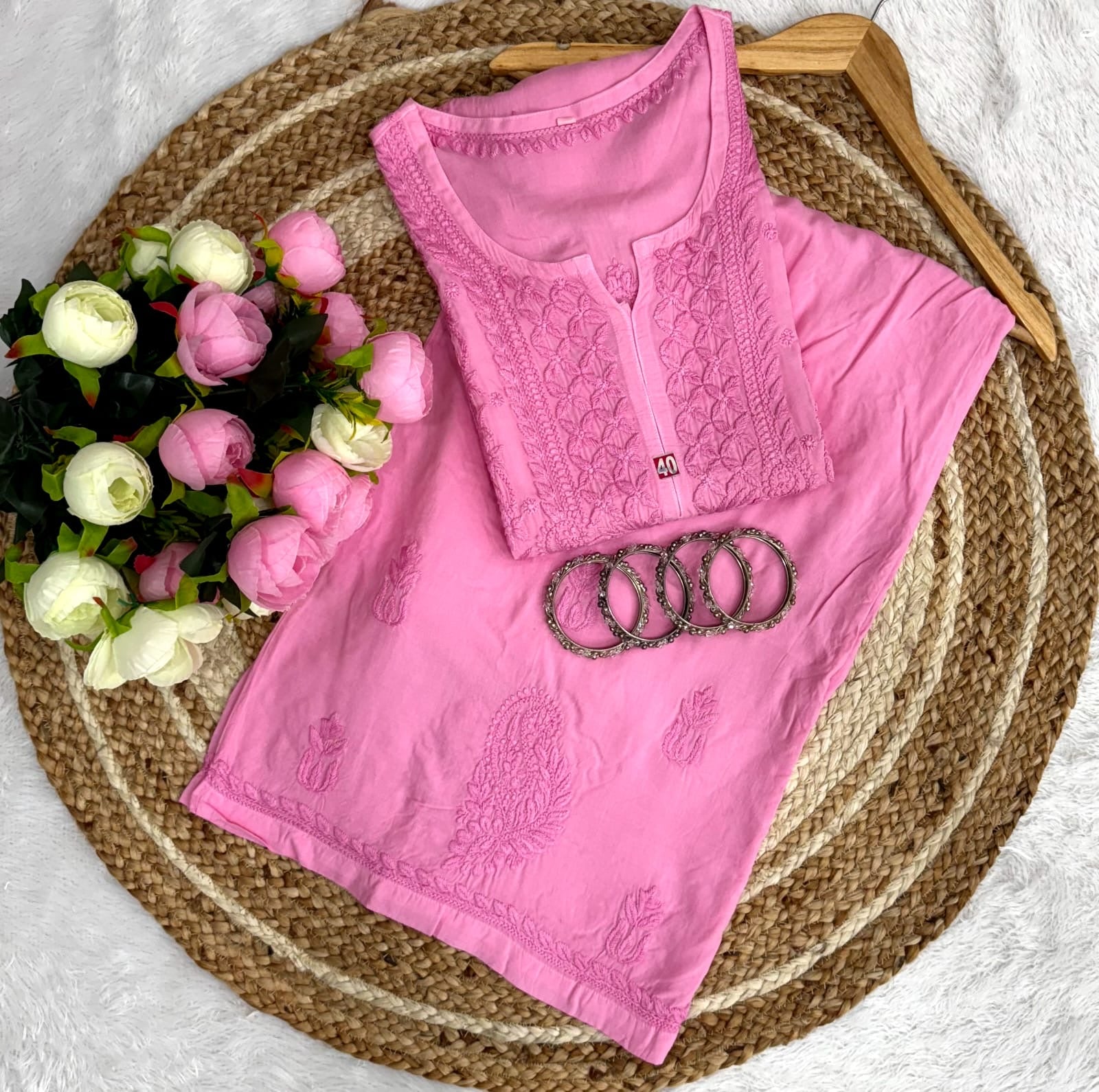 Anchor Thread Beautiful 3D Panel Hand Work Modal Kurti & Plazo Set