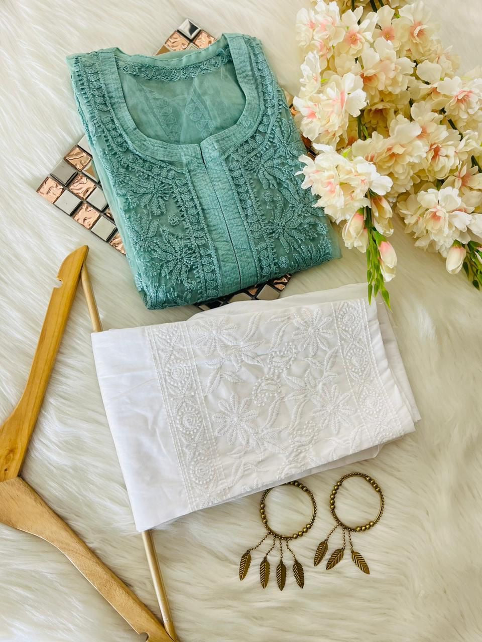 Organza Tone To tone Kurta with Inner & Pant