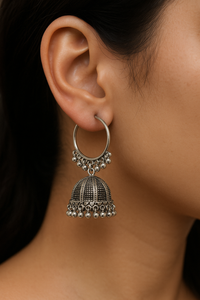 Silver Ethnic Hoop Jhumka