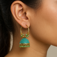 Aqua Blue Dome Jhumka with Beads
