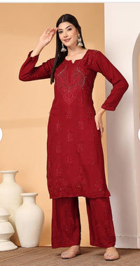 Iddat Muqaish Work Fine Handwork Lucknowi Kurta Plazo 2pcSet