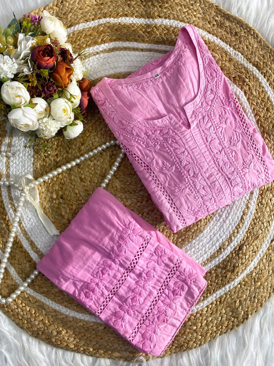 3D Worked mul Mul Chikankari Combo