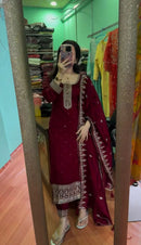 Royal Maroon Heavy embroidered Suit Set