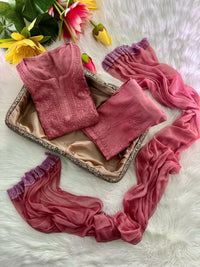 Zoya Rangrez Comfy 3pc Chikankari hand embroidered Set : Saba Ibrahim Inspired