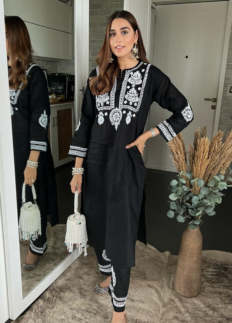 Pure mul cotton heavy rich work designer piece co-ord set