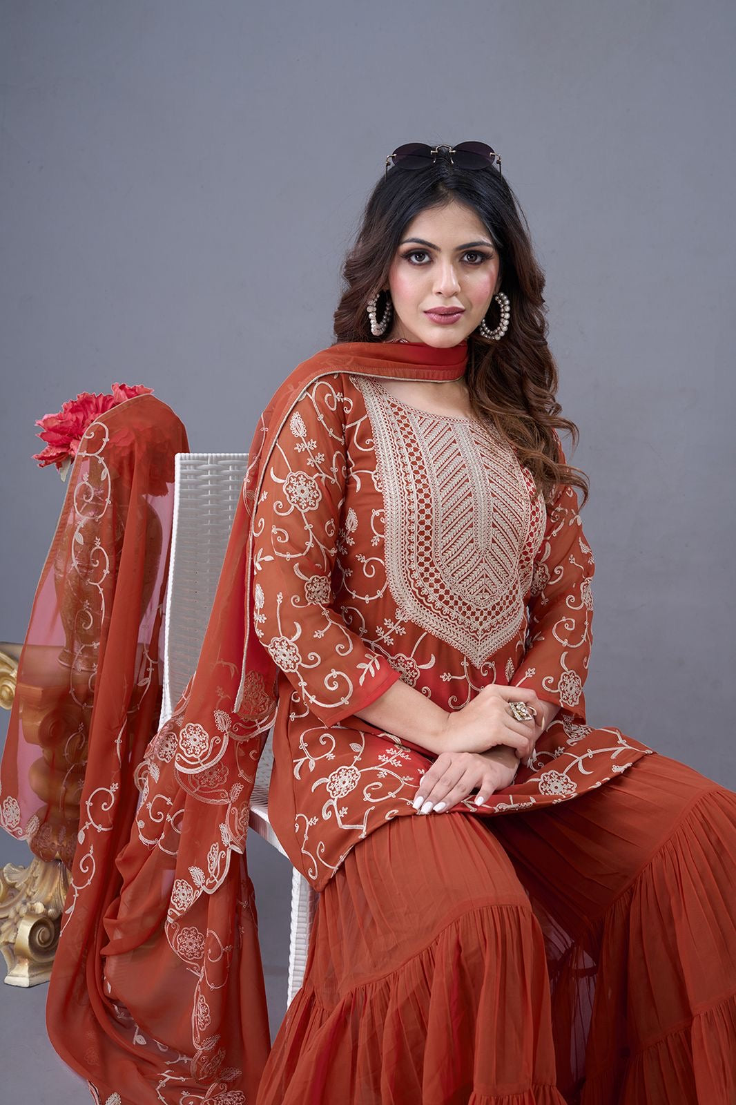 Party wear Designer Top Sharara and Dupatta