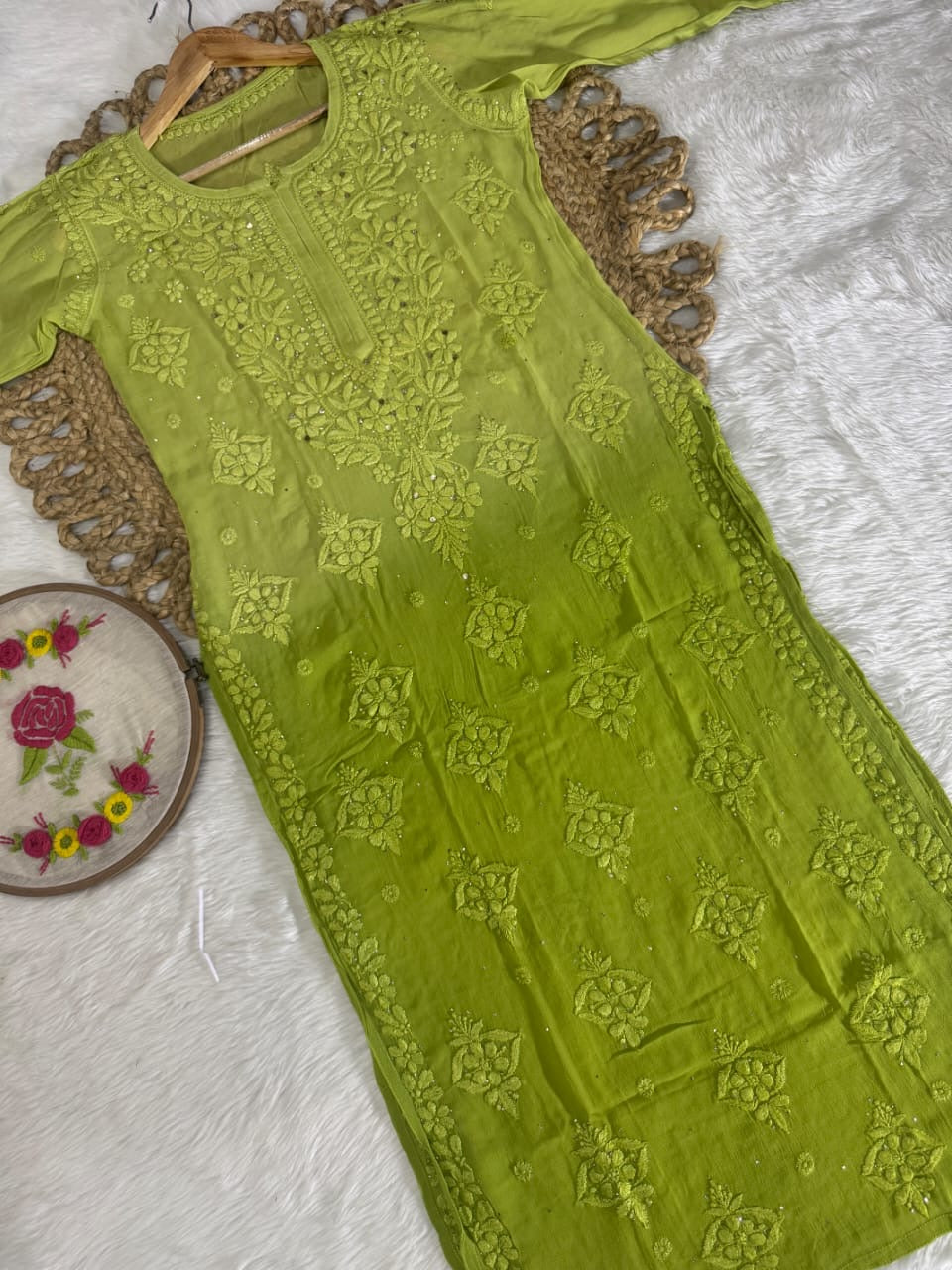 Dual Ombre Viscose Muqaish Handwork Kurta