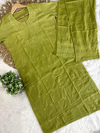 Soft Dual Machine work Shaded Kurti Set