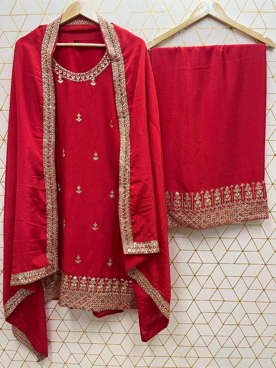 Naveli Khatri designer Red Silk 3pc Set