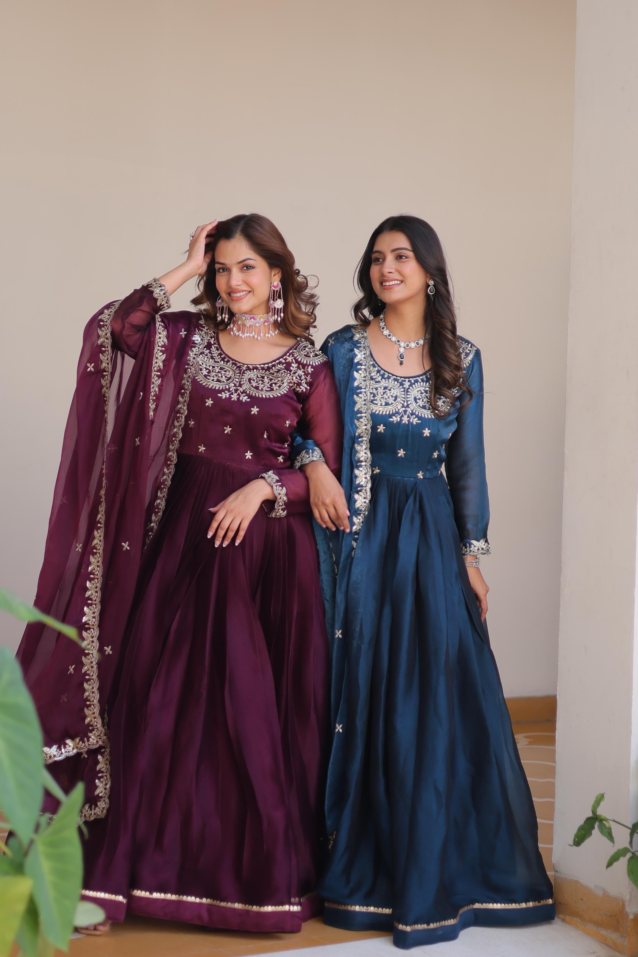 Pure Burbery Festive Long Gown & Dupatta