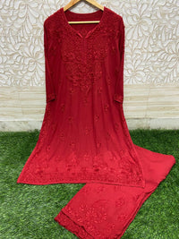 3D Work Plazzo Set Premium Heavy silky Reyon Kurti Plazzo Dupatta Set