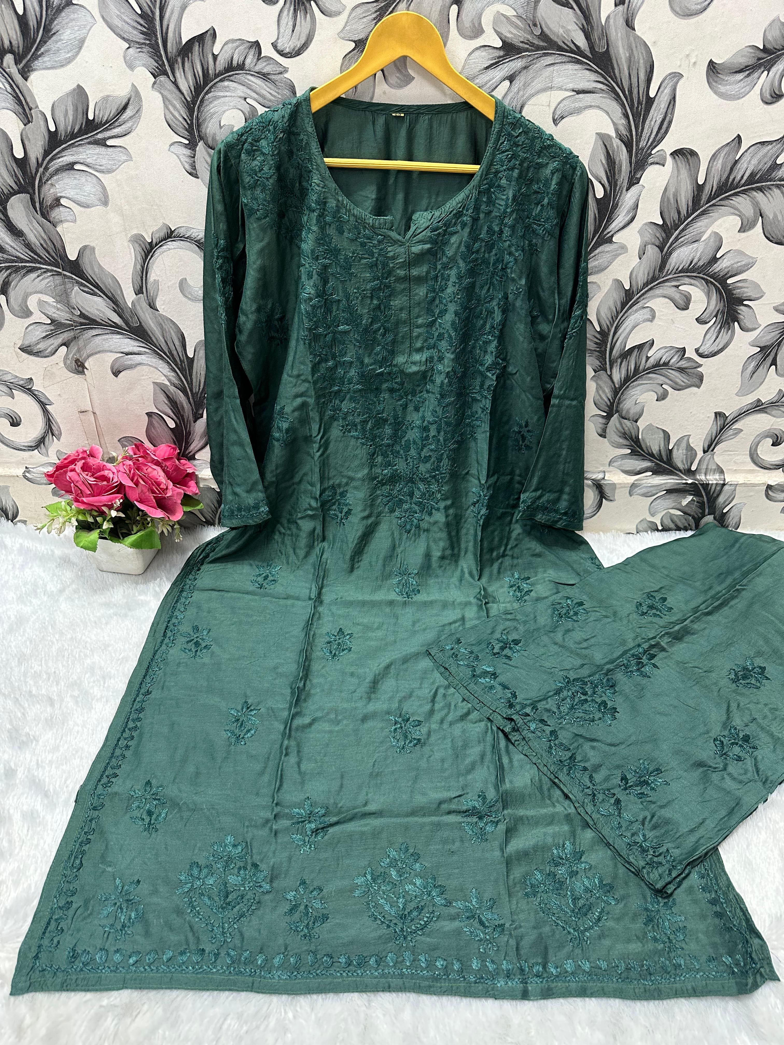 Zara Dyeable Kurta plazzo Set with Fine embroidery