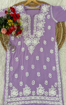 Lucknowi Chikankari Polister Thread Beautiful Ghas Patti Hand Modal Kurti