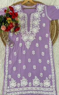 Lucknowi Chikankari Polister Thread Beautiful Ghas Patti Hand Modal Kurti