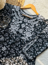 black printed mal boat neck set