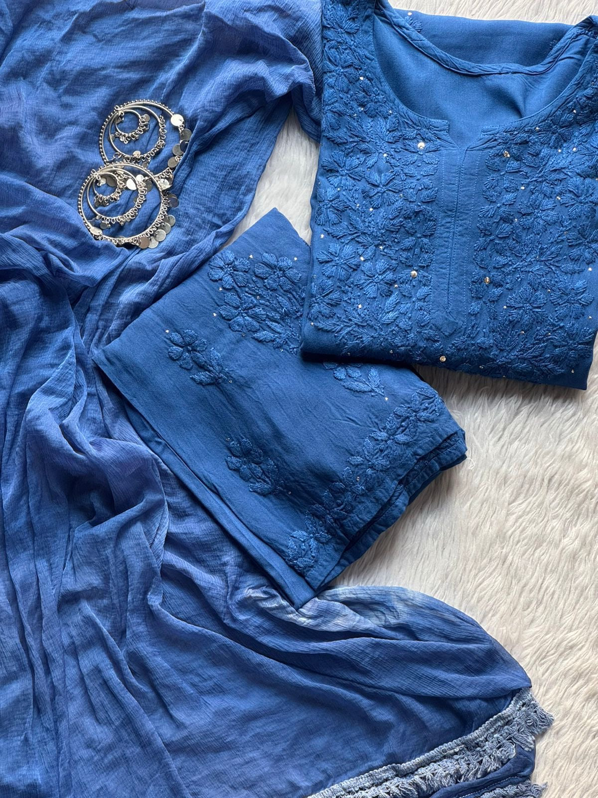 Zoya 3pc Set Golden Muqaish Work Chikankari Hand worked