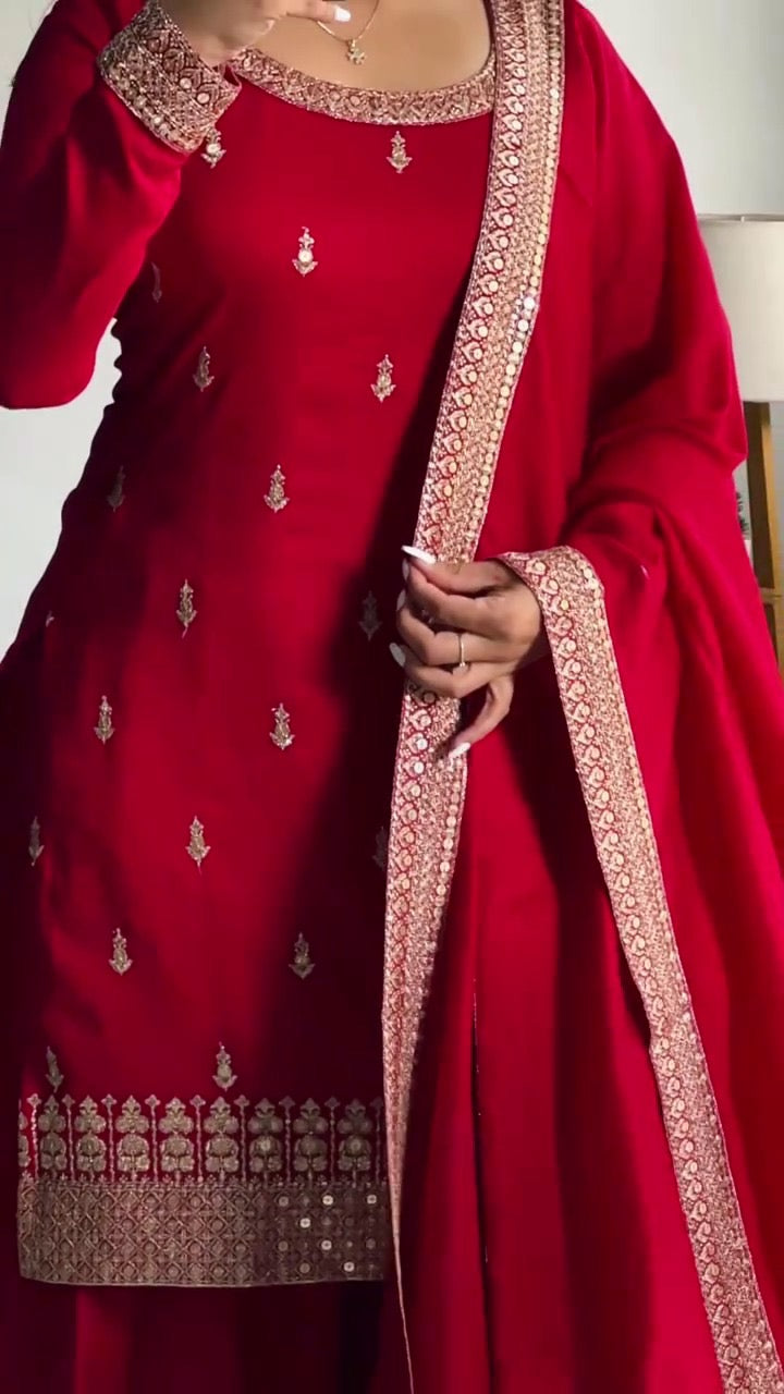 Naveli Khatri designer Red Silk 3pc Set