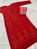 Noor Dobby Cotton Dyed Kurti With White embroidered Pant