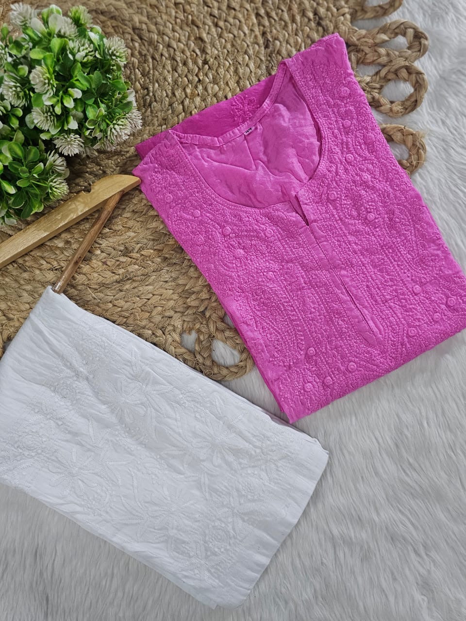 Exclusive chanderi dual shades machine work kurti